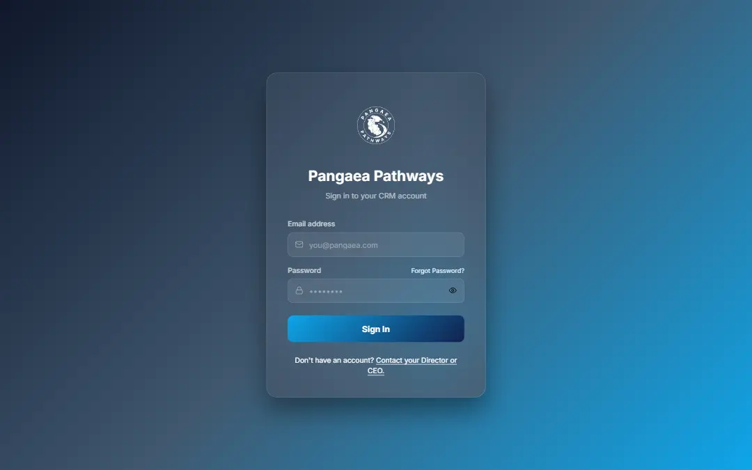 Pangaea CRM sign-in screen